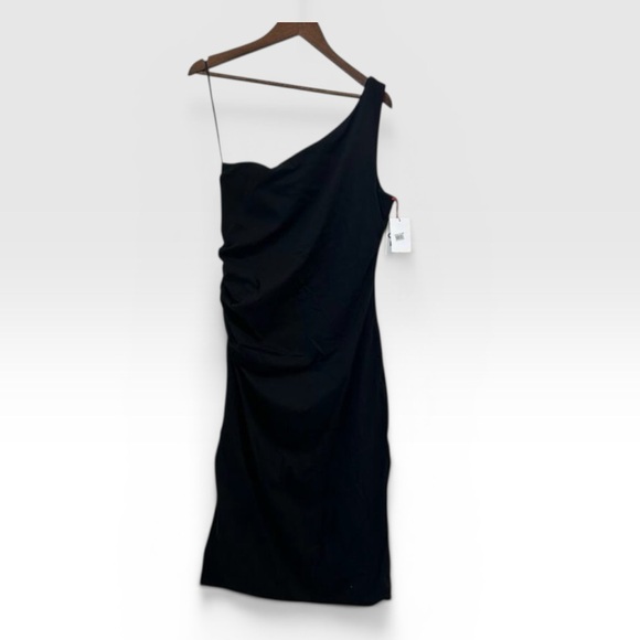 Open Edit Dresses & Skirts - NWT Open Edit Black One-Shoulder Ruched Bodycon Little Black Dress Size L